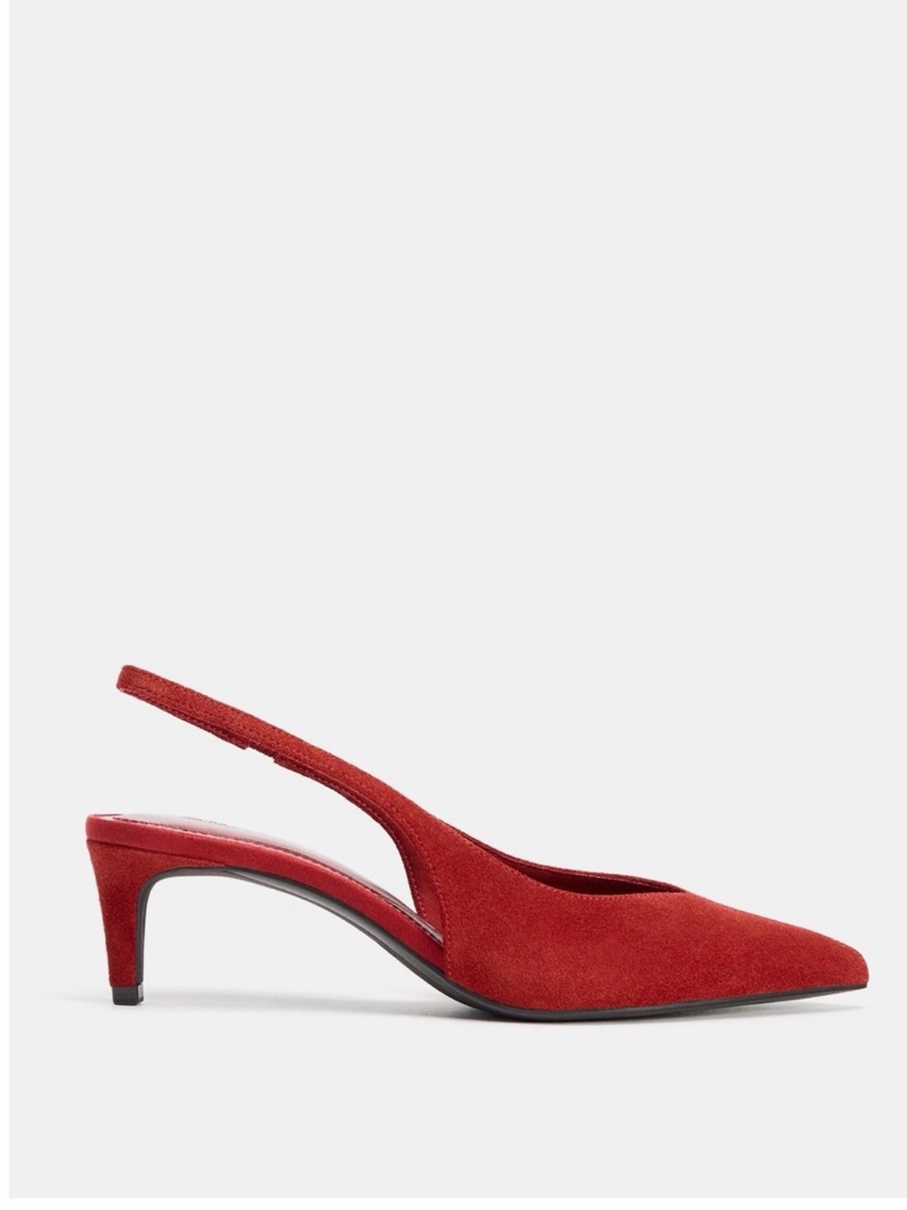 Zara Red Suede Slingback Pointed Kitten Heel - Picture 3 of 8